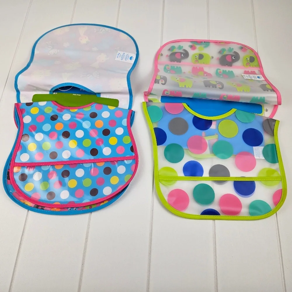 Neat Solutions: 5 Water-Resistant Baby Bibs- Zoo and Polkadots